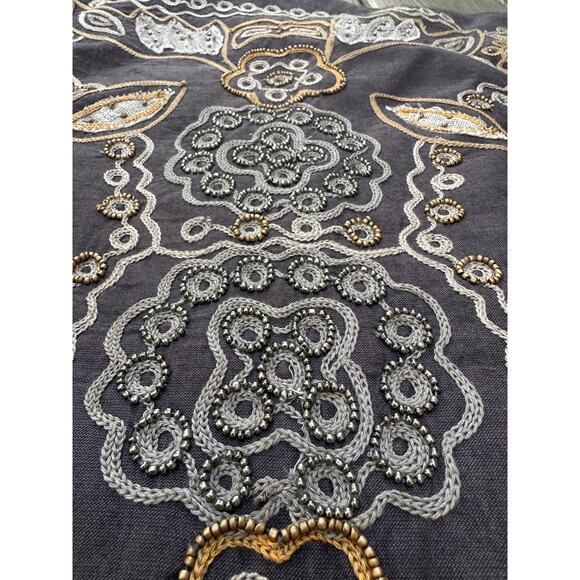 Pottery barn Lara Applique Embroidered Beaded decorative pillow cover 24x24" - Picture 8 of 13